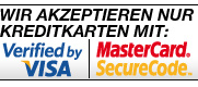 Wir akzeptieren nur Kreditkarten mit Verified by Visa oder Master Card Secure Code