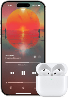 Ein iPhone neben AirPods Pro im Ladecase, das Case ist geöffnet