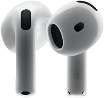 AirPods 4 Hardware mit der Vorder- und Rückansicht im neuen Design