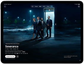 iPad Air, Vorderansicht, das Display zeigt Severance in der Apple TV App