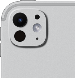 iPad Pro, Rückseite, Farbe Silber, Pro Kamera-System mit einem Objektiv mit 5 Elementen und adaptivem True Tone Blitz