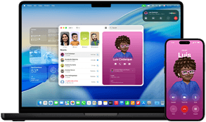 14" MacBook Pro und iPhone 16 – das iPhone ruft einen Kontakt namens Luis an, während das MacBook Pro denselben Anruf in der Telefon App anzeigt