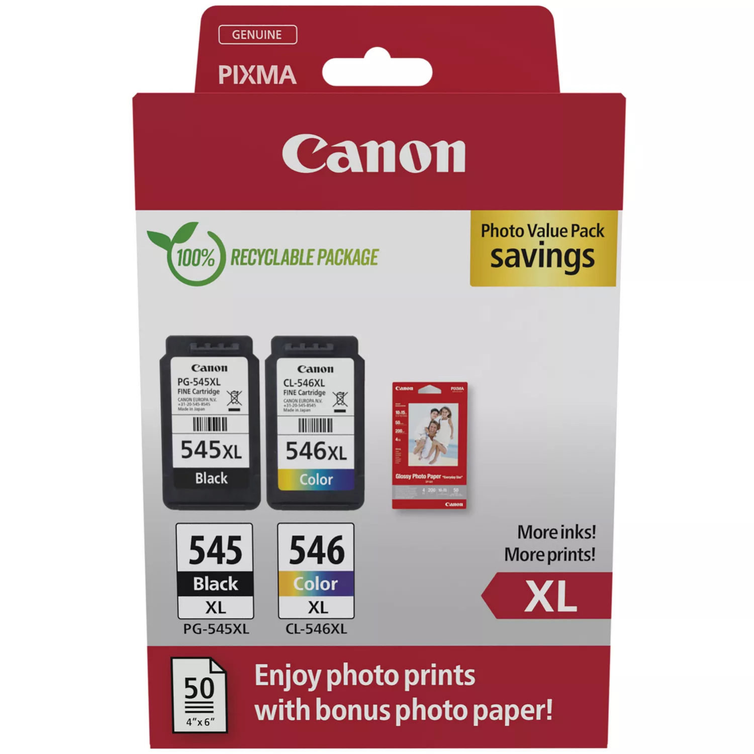 Canon PG-545XL/CL-546XL Value Pack Tintenpatrone + Fotopapier