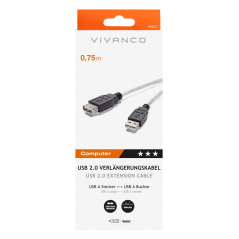 VIVANCO USB 2.0 Verlängerung 0,75m