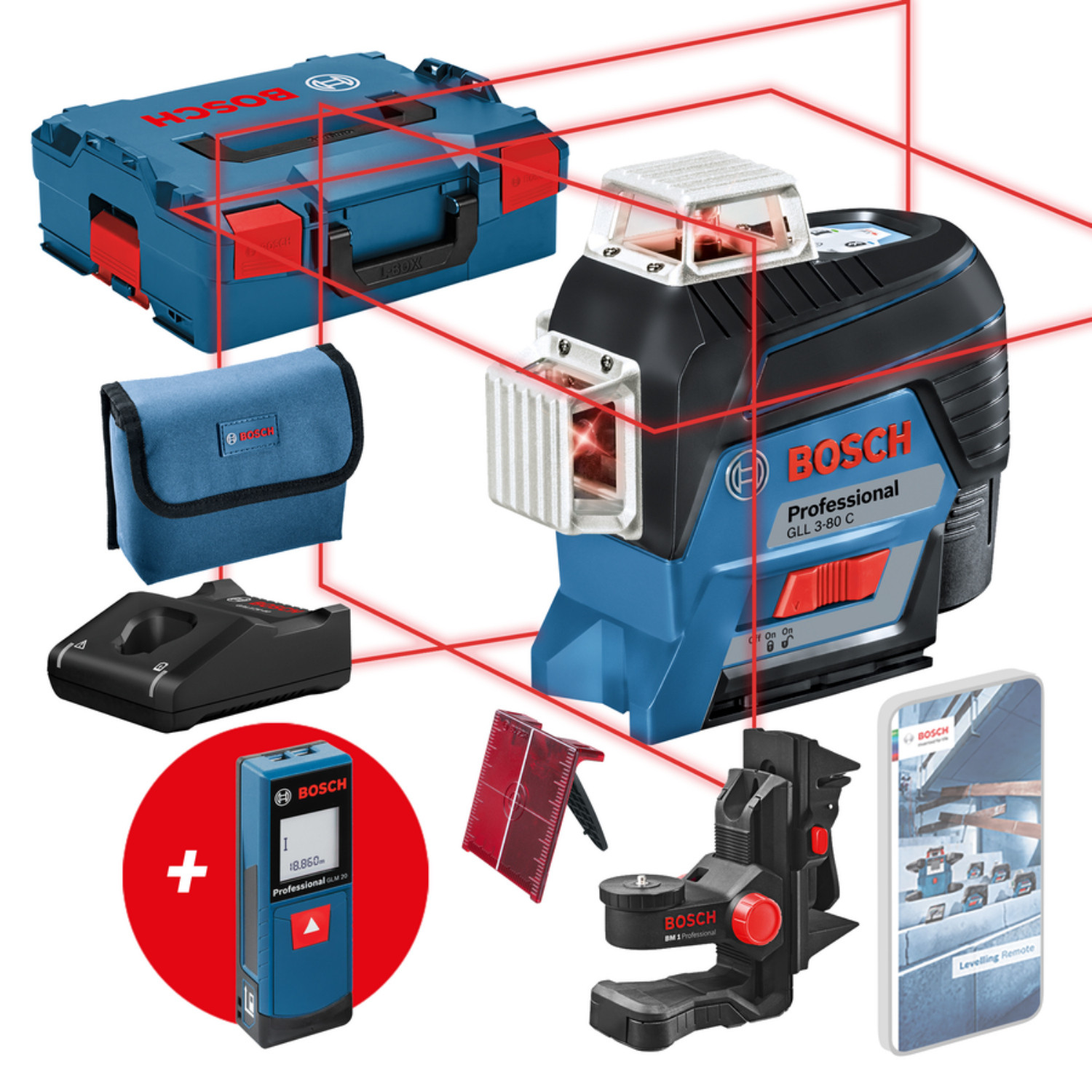 Bosch GLL 3-80 c + GLM 20 | electronic4you