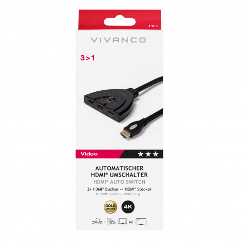 VIVANCO Auto HDMI 3 in 1 Umschalter 0,8m