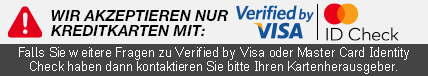 Wir akzeptieren nur Kreditkarten mit Verified by Visa oder Master Card Identity Check