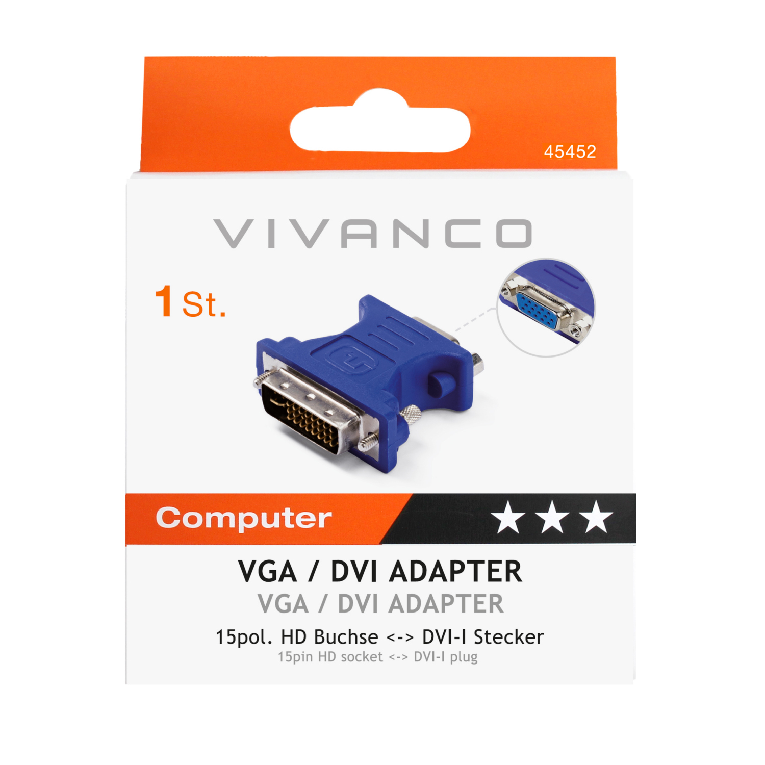 VIVANCO DVI Kompaktadapter 45452 CA M 1 DVI-I Stecker 15 pol. HD Kupplung