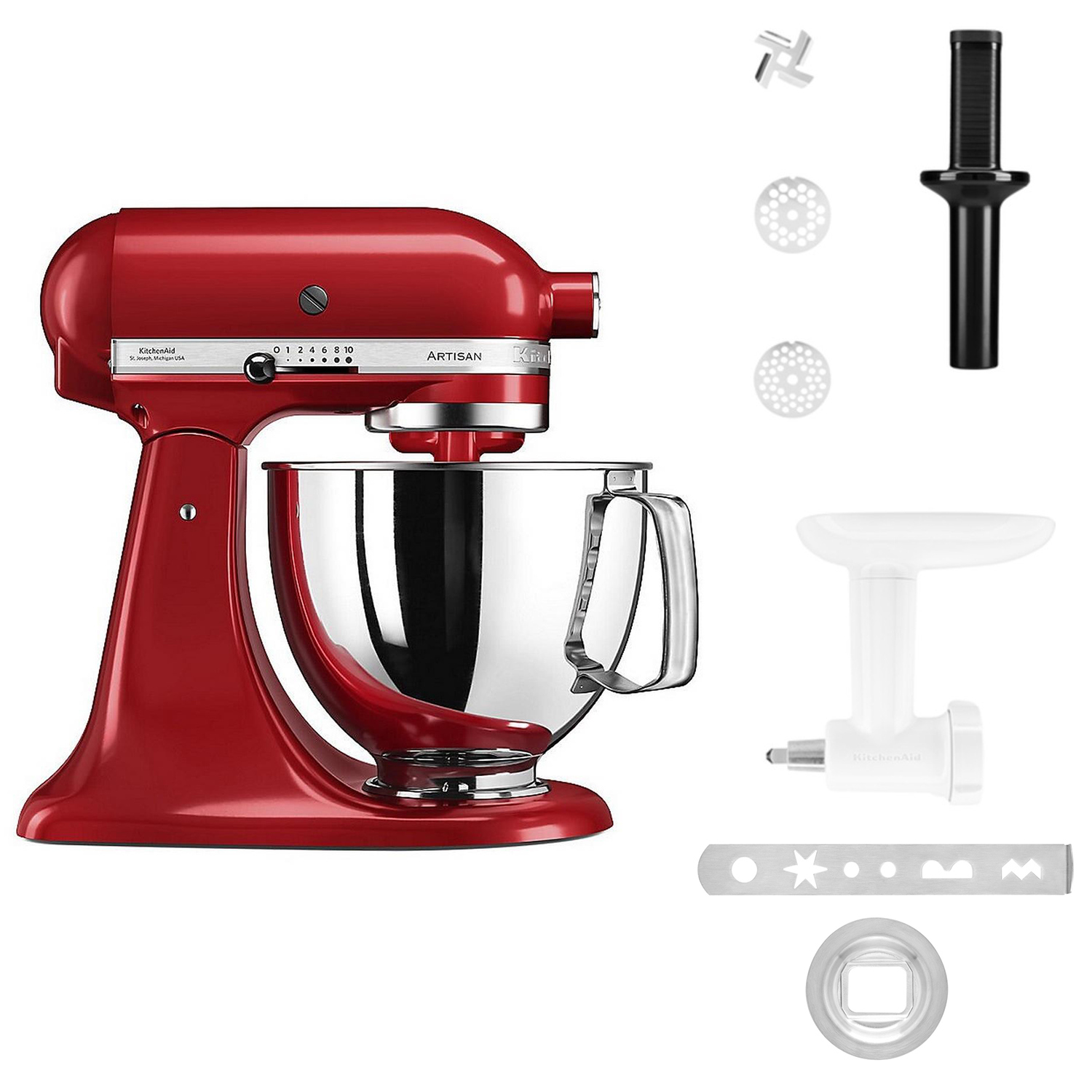 Kitchenaid ARTISAN 5KSM125EER Set Küchenmaschine empire rot 4.8L, inkl. Fleischwolf & Spritzgebäck Vorsatz