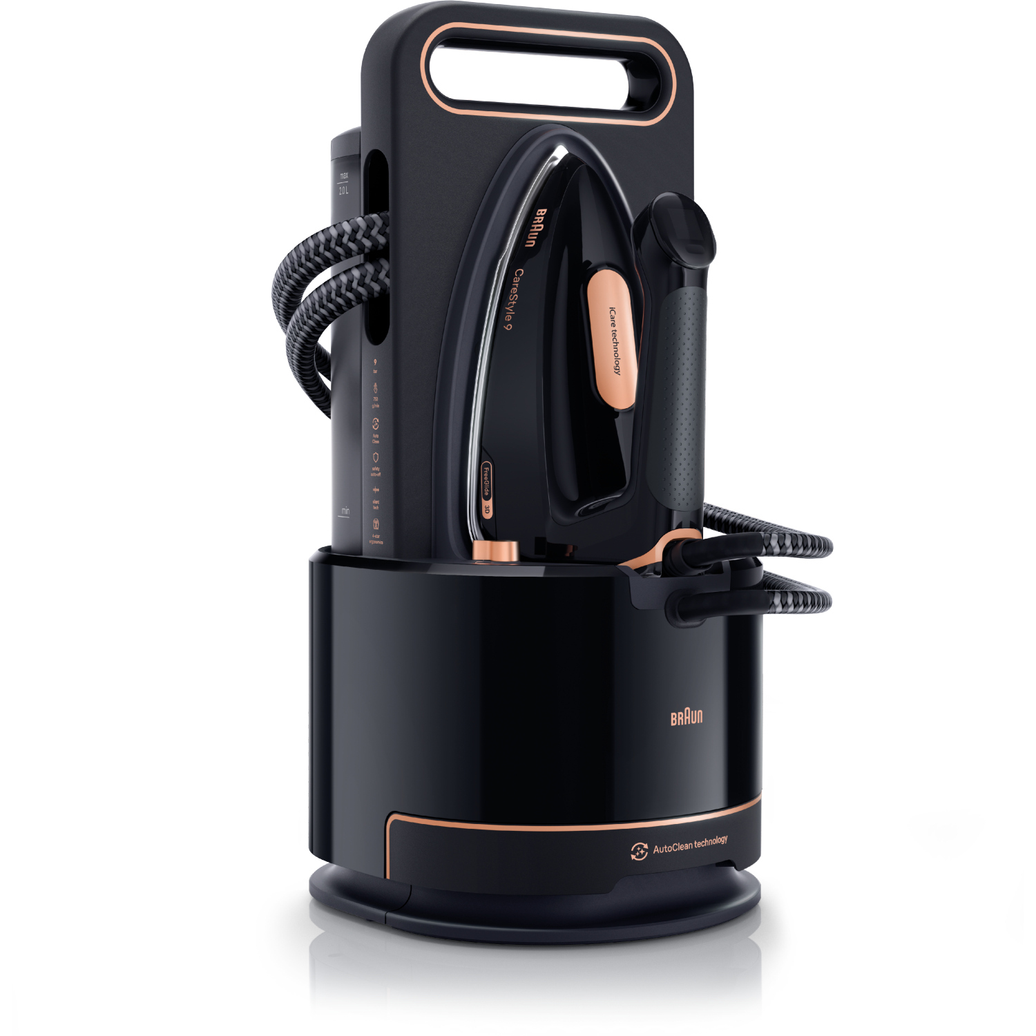 Braun IS9090BK CareStyle 9 Bügelstation Schwarz/Kupfer, Wassertank 2 Liter, 2700 Watt