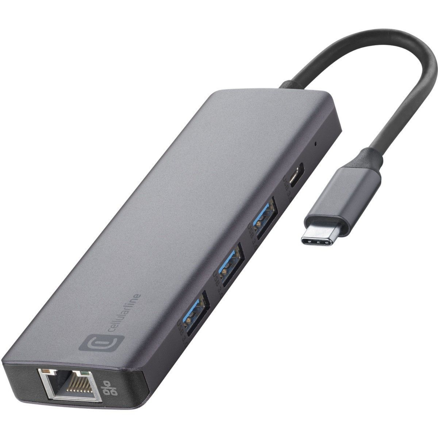 Cellularline Hub Pro USB Type-C auf USB Type-A, 2x USB Type-C, HDMI, LAN, SD